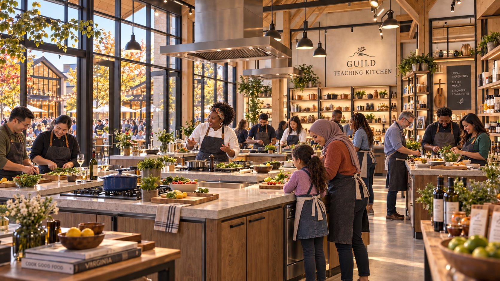 Conceptual rendering of a community class in a teaching kitchen